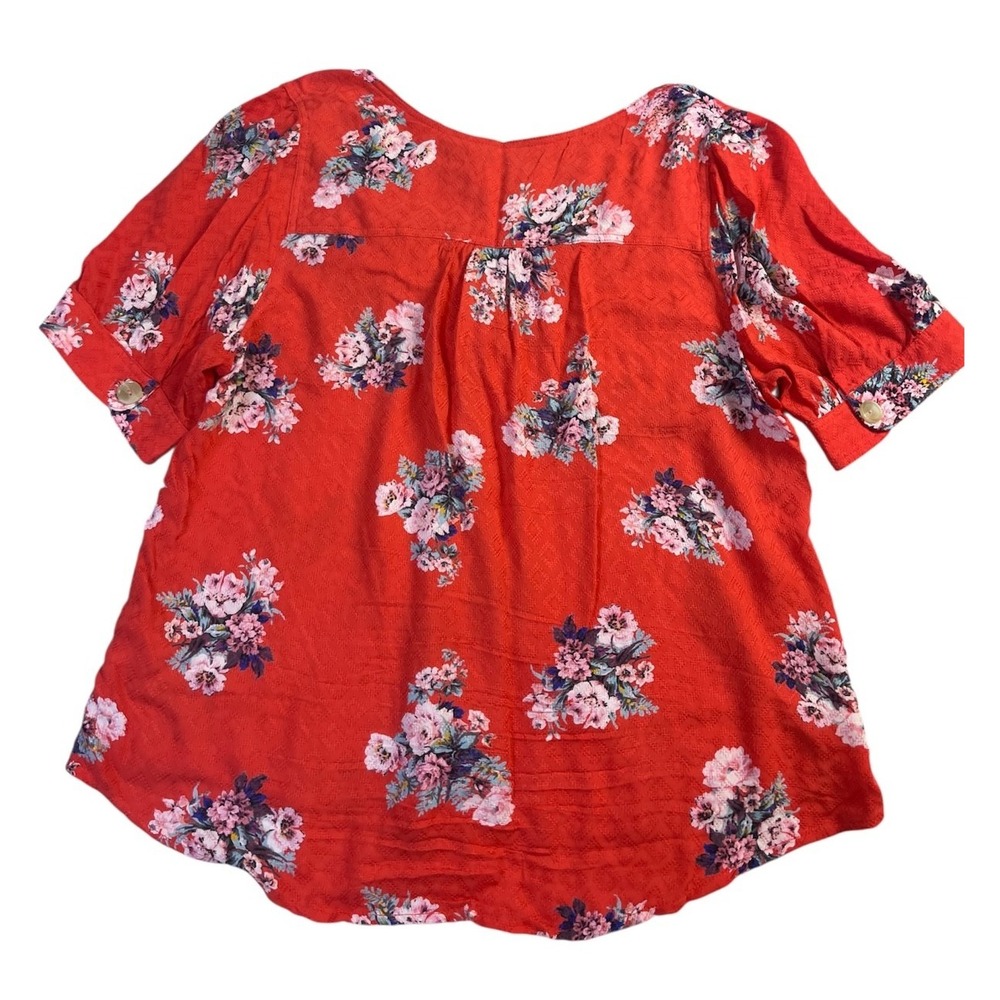 Anthropologie Maeve Hansley Orange Floral V Neck Boho Top Womens sz 10 Summer - Picture 9 of 16